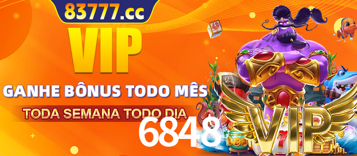 Banner promocional do 6848 oferecendo 100% de recompensas adicionais contínuas para quem fizer o login diário (Daily sign-in), com um mascote de coelho.